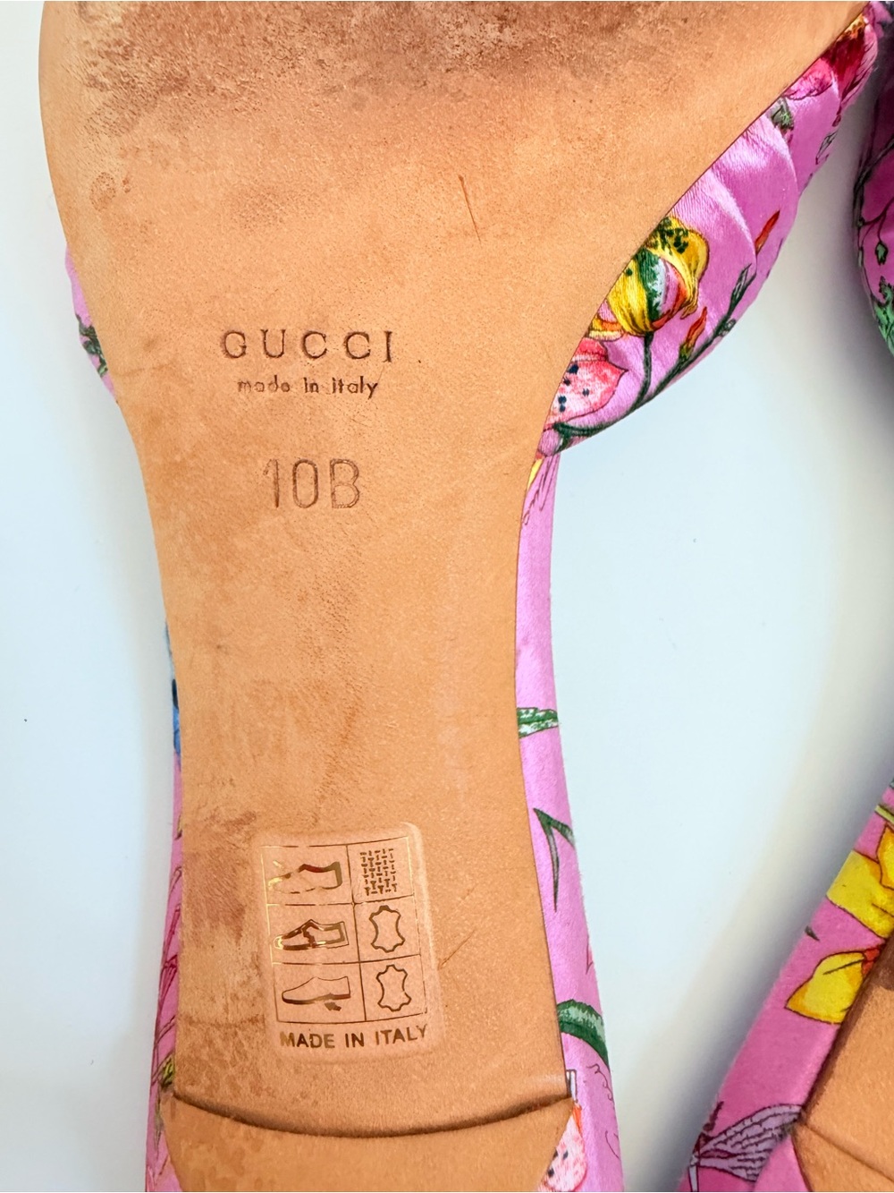 Gucci Flora Satin Bow Mule Heels Pink Cyclamen Floral Sandals US 10 Vintage Y2K - Picture 7 of 9